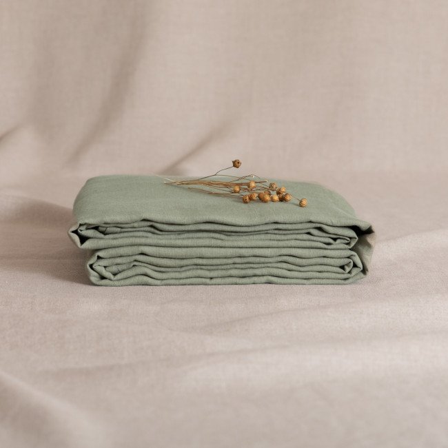 Drap plat en lin lavé Vert Laurier