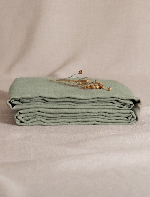Drap plat en lin lavé Vert Laurier
