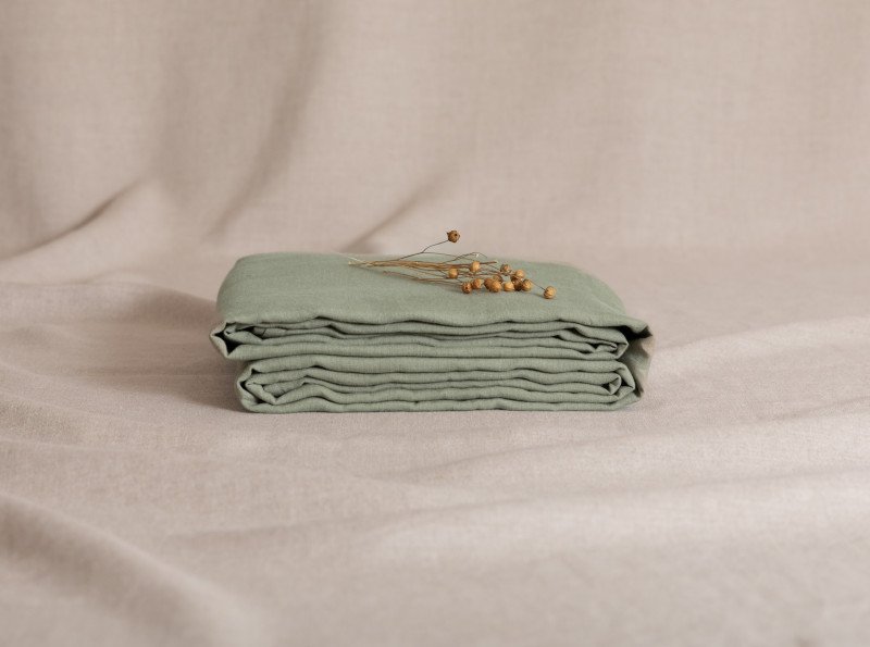 Drap plat en lin lavé Vert Laurier