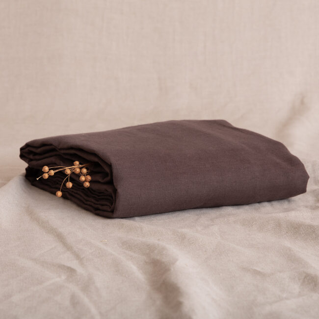 Drap Plat en lin lavé Châtaigne