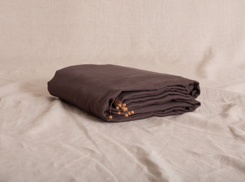 Drap Plat en lin lavé Châtaigne