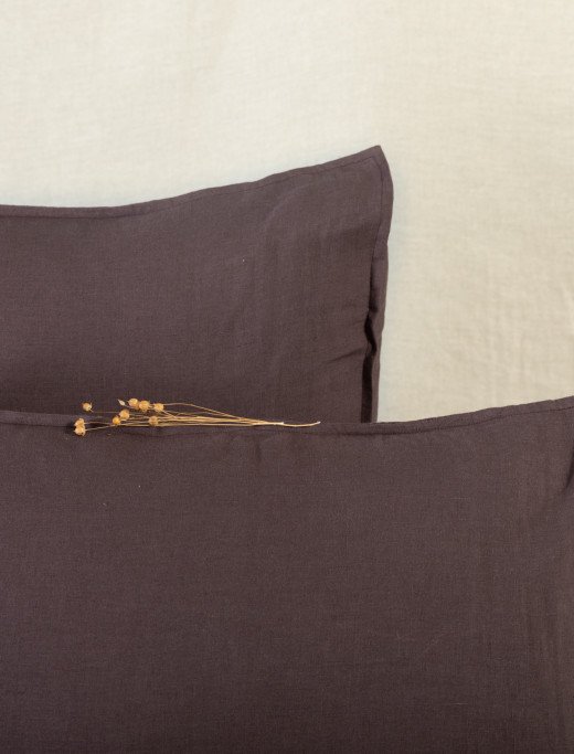 Taie d'oreiller en lin lavé Châtaigne