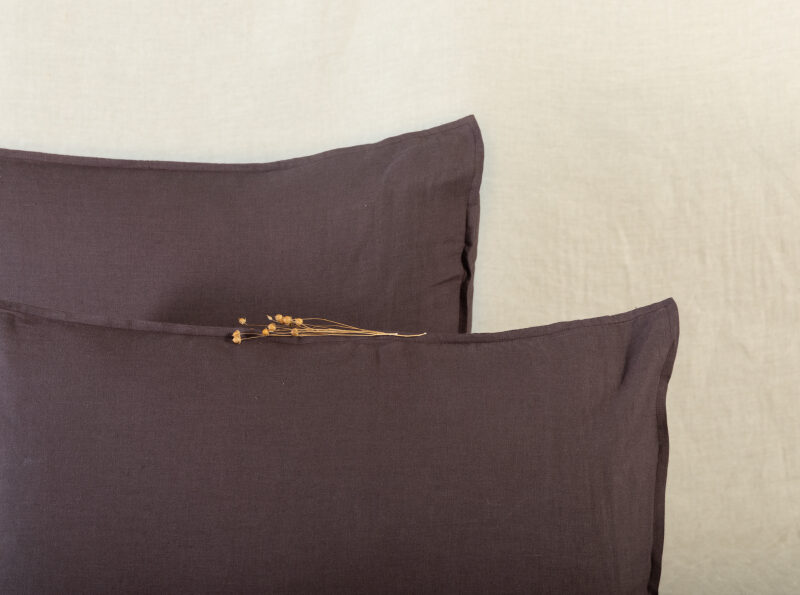 Taie d'oreiller en lin lavé Châtaigne