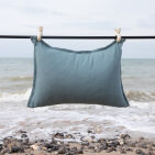 Housse de coussin en lin lavé Bleu Turquoise