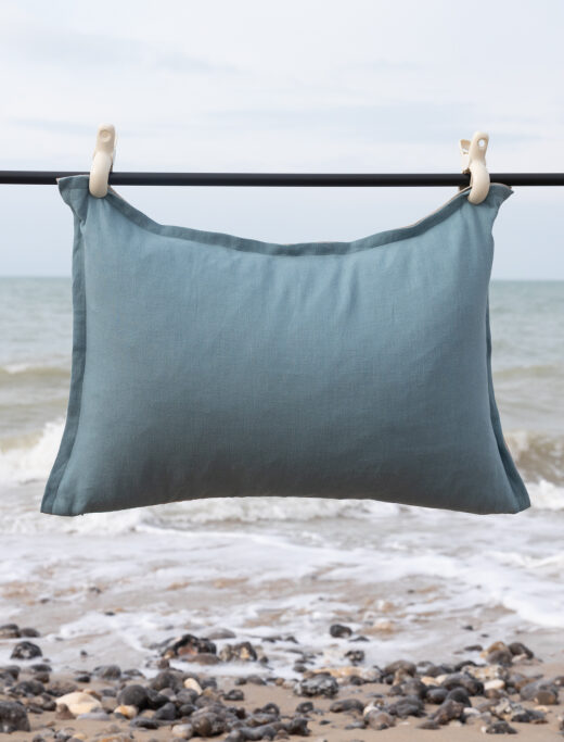 Housse de coussin en lin lavé Bleu Turquoise
