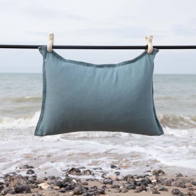 Housse de coussin en lin lavé Bleu Turquoise