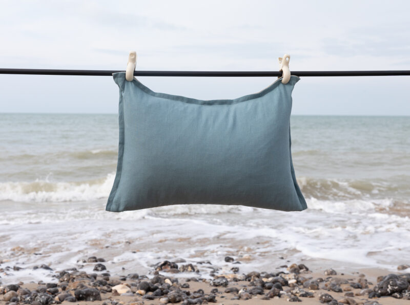 Housse de coussin en lin lavé Bleu Turquoise