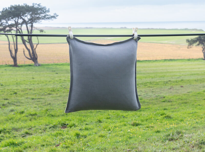 Housse de coussin en lin lavé Gris Zinc