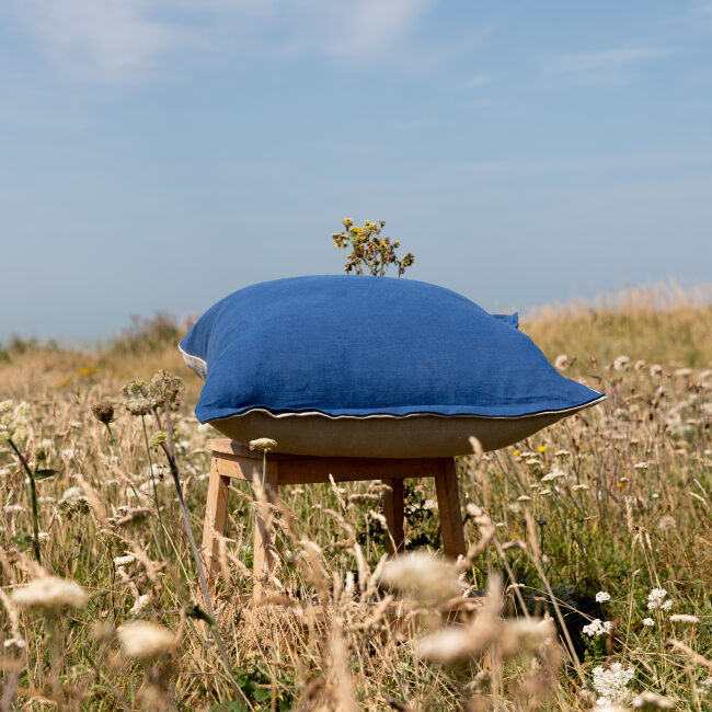 Housse de coussin en lin lavé Bleu Outremer Bicolore