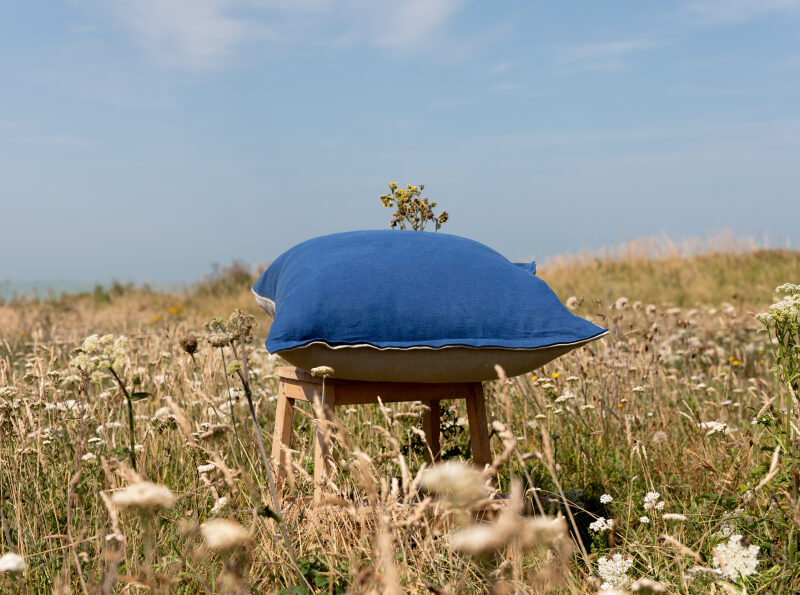 Housse de coussin en lin lavé Bleu Outremer Bicolore