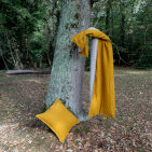 Housse de coussin en lin lavé Jaune Curry Bicolore