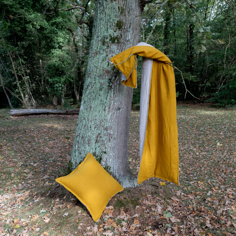 Housse de coussin en lin lavé Jaune Curry Bicolore - Embrin