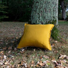 Housse de coussin en lin lavé Jaune Curry Bicolore