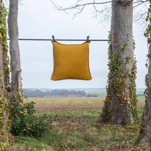 Housse de coussin en lin lavé Jaune Curry
