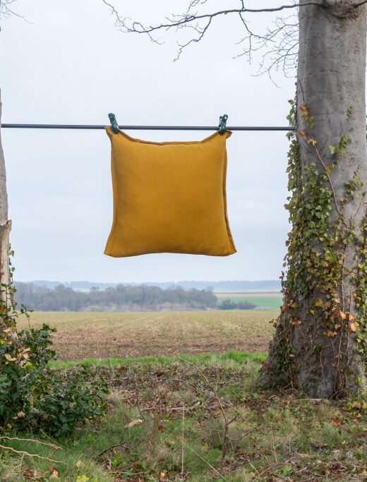 Housse de coussin en lin lavé Jaune Curry