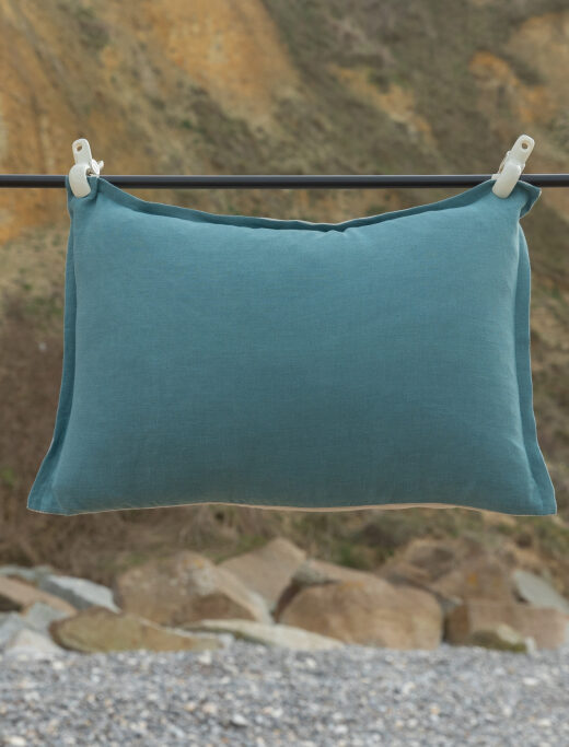Housse de coussin en lin lavé Vert Paon