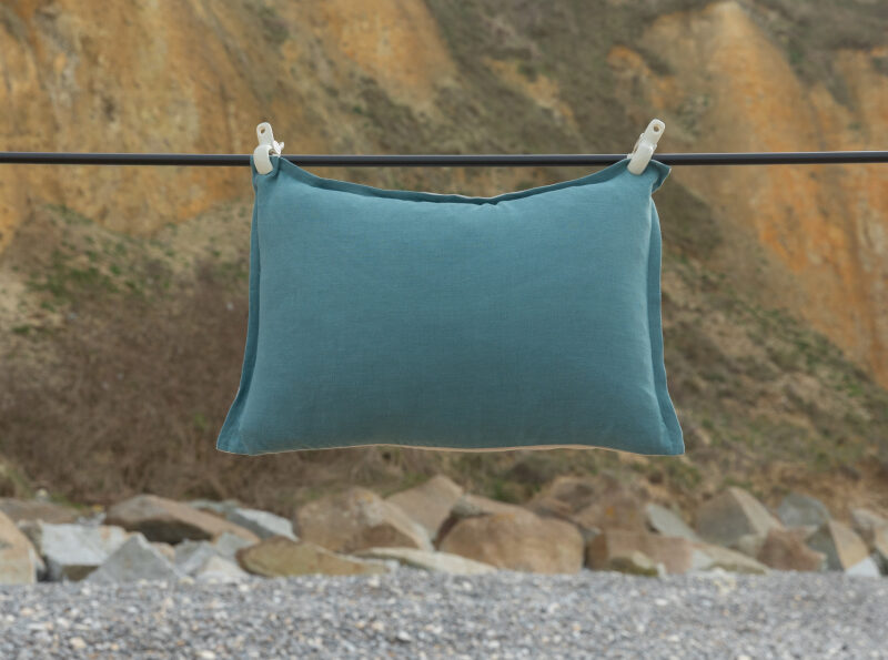 Housse de coussin en lin lavé Vert Paon