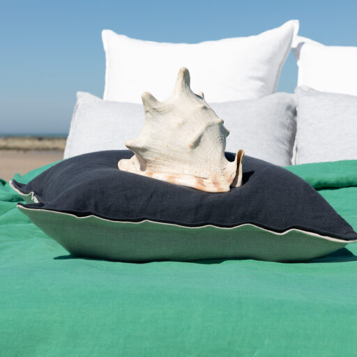 Housse de coussin en lin lavé Gris Plomb Bicolore