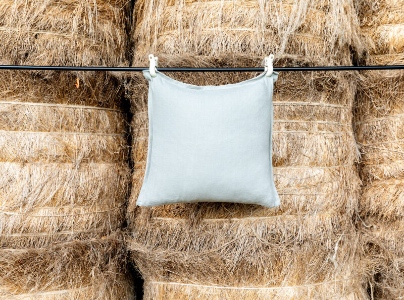 Housse de coussin en lin lavé Gris Galet