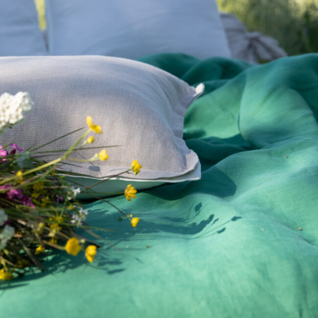Housse de coussin en lin lavé Ficelle Bicolore