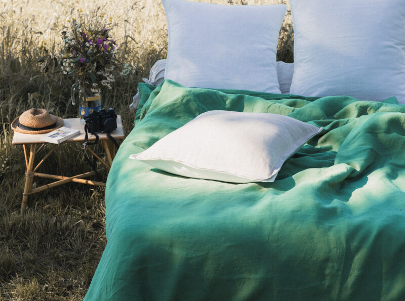 Housse de Coussin en lin lavé Crème Bicolore