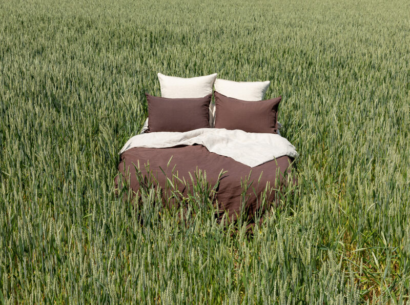 Housse de couette en lin lavé Châtaigne Bicolore