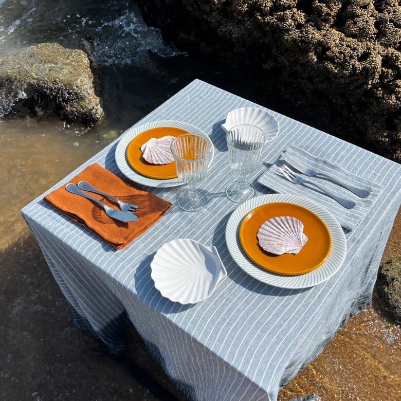 Nappe en Lin Lavé Rayure Ardoise - Embrin