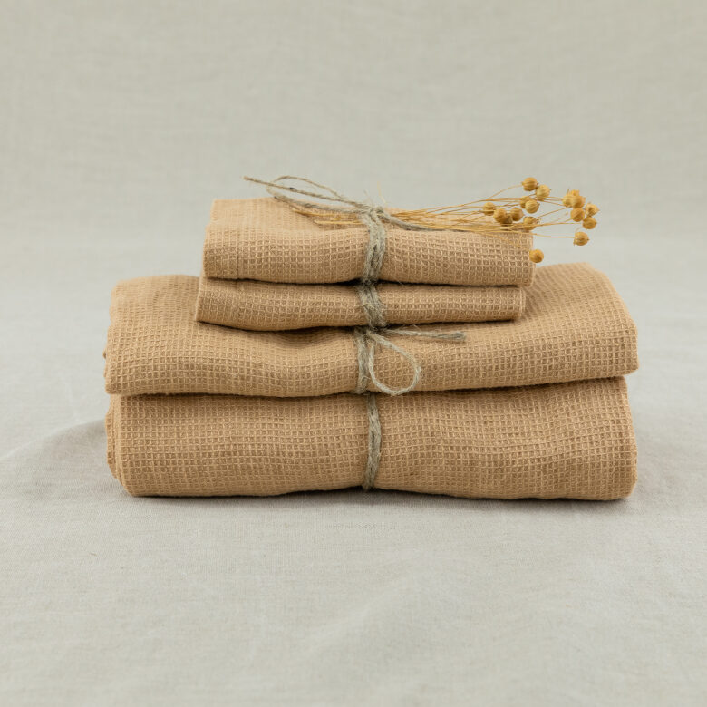 Serviette Nid d'Abeille en Lin Lavé Miel - Embrin