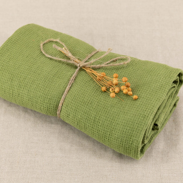 Serviette Nid d'Abeille en Lin Lavé Olive - Embrin
