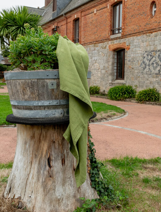 Serviette Nid d'Abeille en Lin Lavé Olive