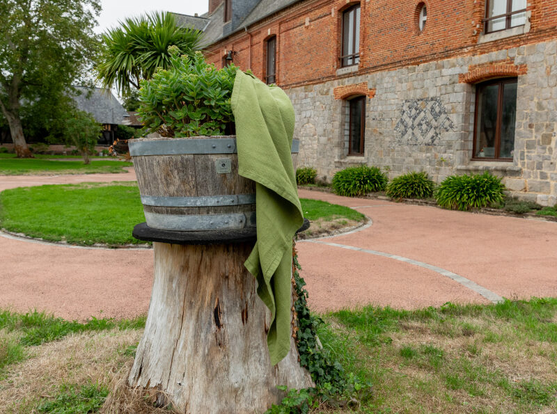 Serviette Nid d'Abeille en Lin Lavé Olive
