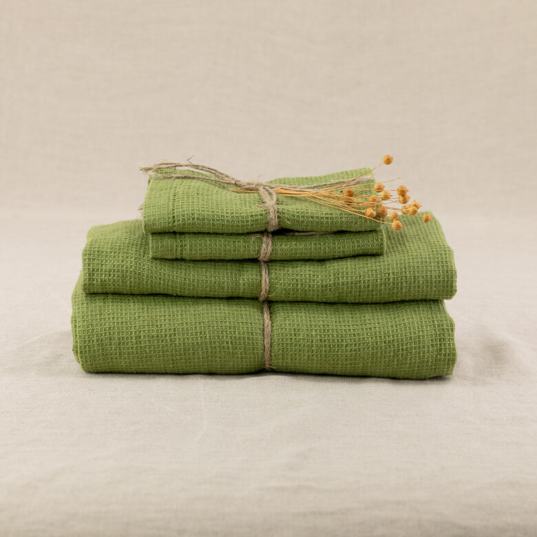 Serviette Nid d'Abeille en Lin Lavé Olive - Embrin