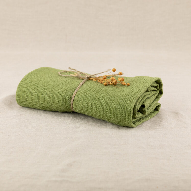 Serviette Nid d'Abeille en Lin Lavé Olive - Embrin