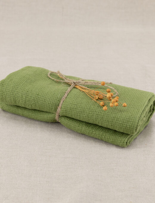 Serviette Nid d'Abeille en Lin Lavé Olive