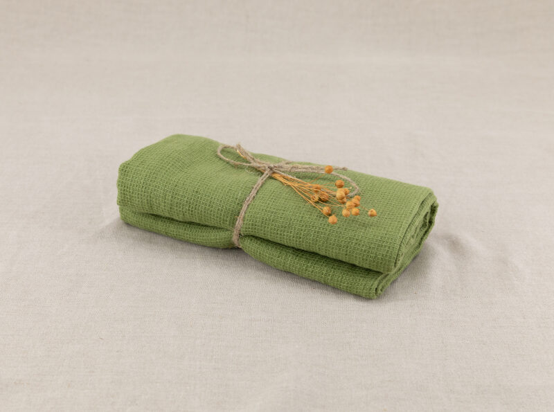 Serviette Nid d'Abeille en Lin Lavé Olive