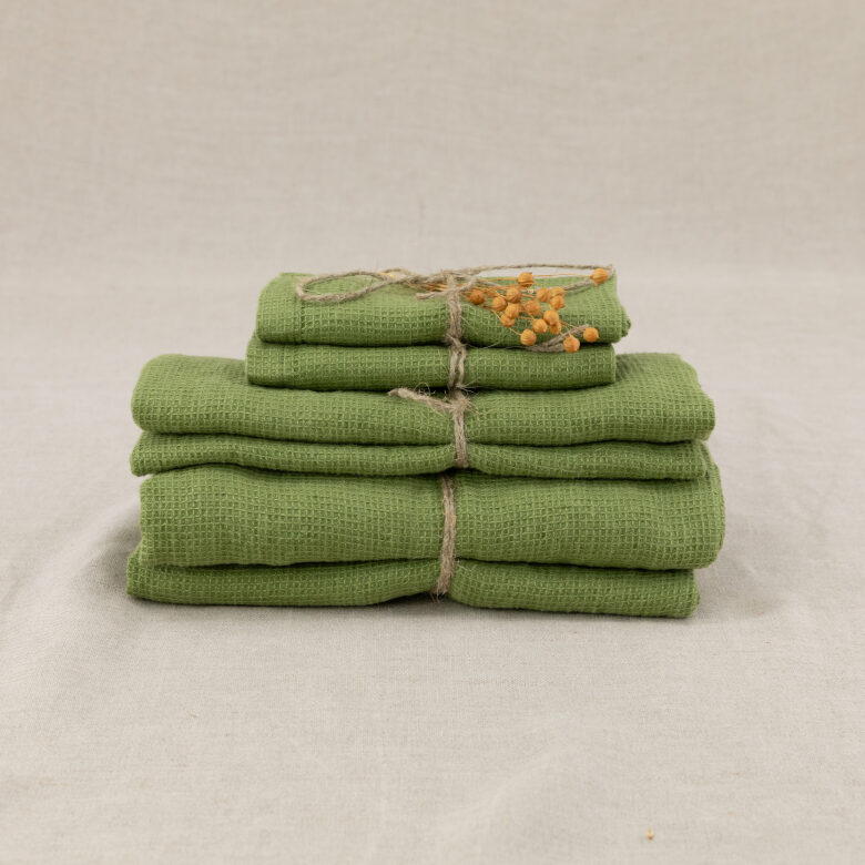Serviette Nid d'Abeille en Lin Lavé Olive - Embrin