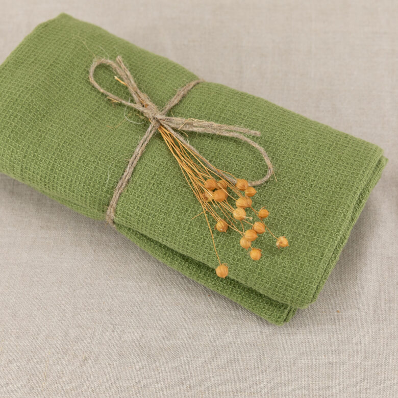 Serviette Nid d'Abeille en Lin Lavé Olive - Embrin