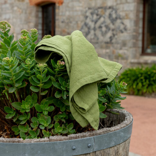 Washed Linen Honeycomb Towel Olive