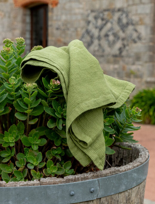 Washed Linen Honeycomb Towel Olive