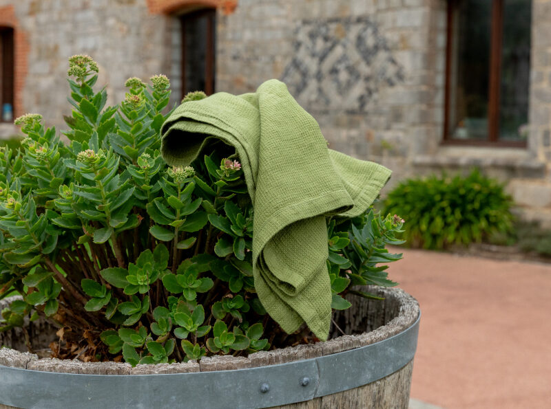 Washed Linen Honeycomb Towel Olive