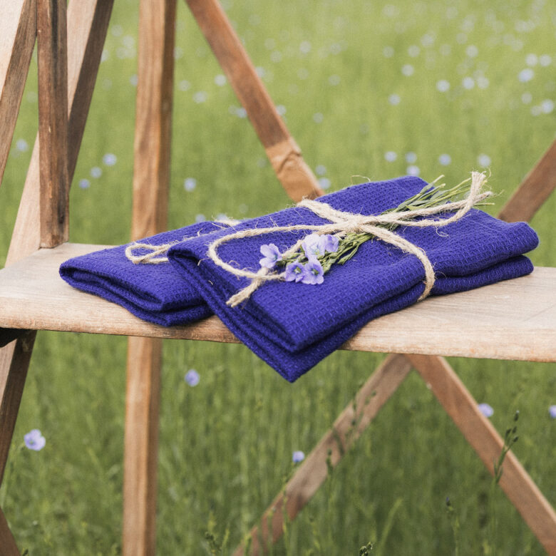 Serviette Nid d'Abeille en Lin Lavé Indigo - Embrin