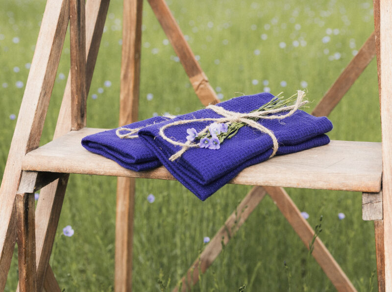 Serviette Nid d'Abeille en Lin Lavé Indigo