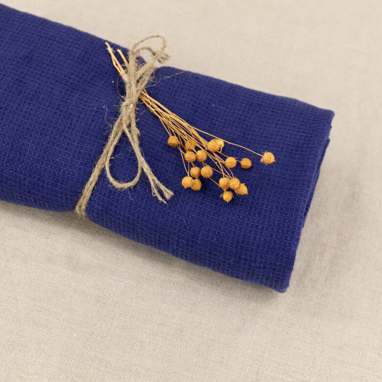 Serviette Nid d'Abeille en Lin Lavé Indigo - Embrin