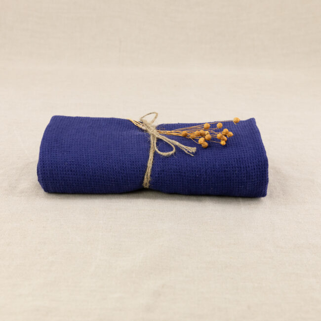 Serviette Nid d'Abeille en Lin Lavé Indigo