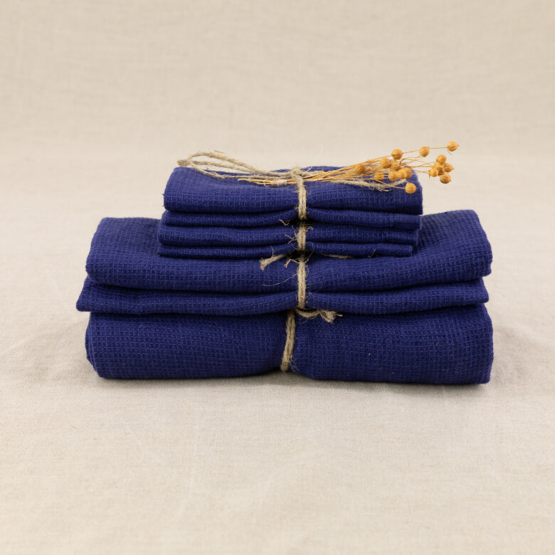 Serviette Nid d'Abeille en Lin Lavé Indigo - Embrin