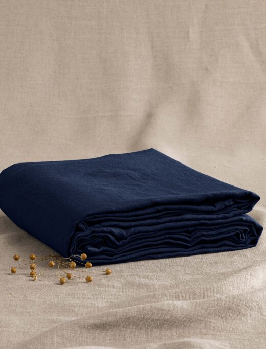 Drap Housse en Lin Lavé Bleu Nuit