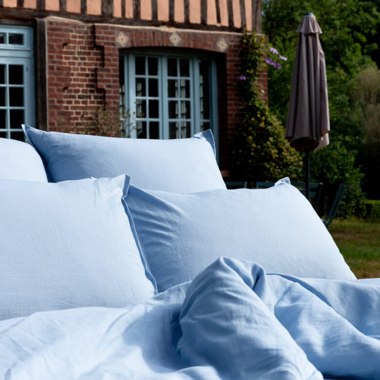 Drap Plat en Lin Lavé Bleu Horizon - Embrin