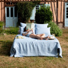 Drap Plat en Lin Lavé Bleu Horizon