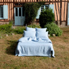 Drap Plat en Lin Lavé Bleu Horizon