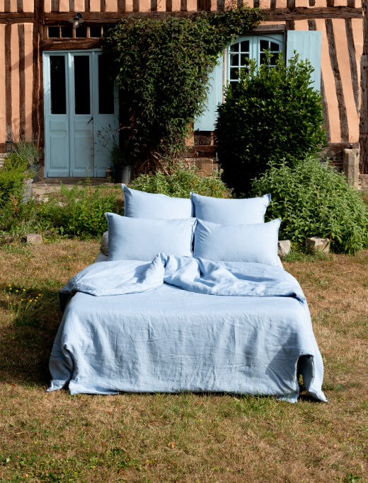 Drap Plat en Lin Lavé Bleu Horizon